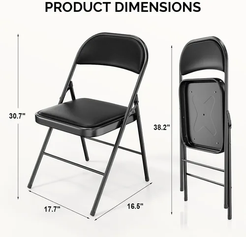 Miniatura 3 de Bonnlo Silla Plegable con Cómodo Cojín Acolchado y Respaldo, Sillas Plegables Portátiles para Exterior, Eventos de Oficina, Bodas, Cuero Pu, 4 Negras