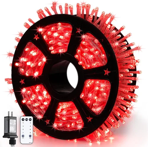 Miniatura 41 de JMEXSUSS 150 luces LED azules de Navidad para interiores y exteriores, luces de cadena conectables de 59 pies con enchufe, 8 modos de luces de hadas