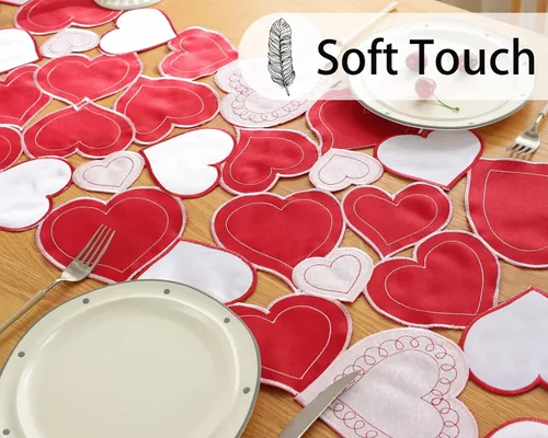 Miniatura 5 de Camino de mesa para el día de San Valentín, decoración del día de San Valentín, 70 pulgadas de largo, bordado rojo y rosa, camino de mesa de corazón