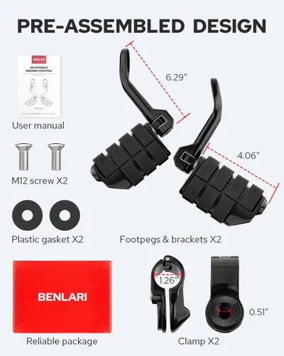 Miniatura 6 de Benlari Estriberas de Carretera de 1 pulgada 1-1/4 pulgadas Estriberas de Acero Inoxidable 304 Largas Anguladas Ajustables Compatibles con Harley