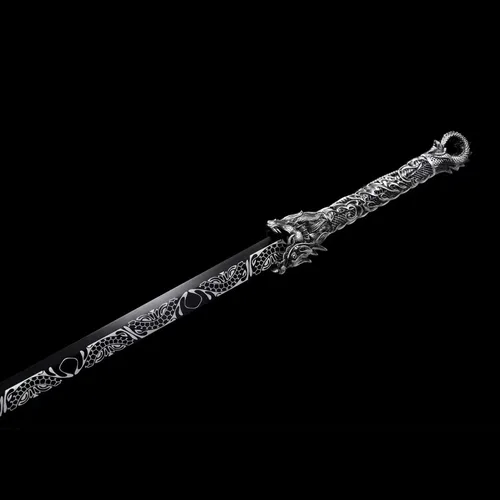 Miniatura 5 de Espada china de la dinastía Tang Dao de acero al carbono, hoja recta afilada, katana con patrón de dragón, funda Negro
