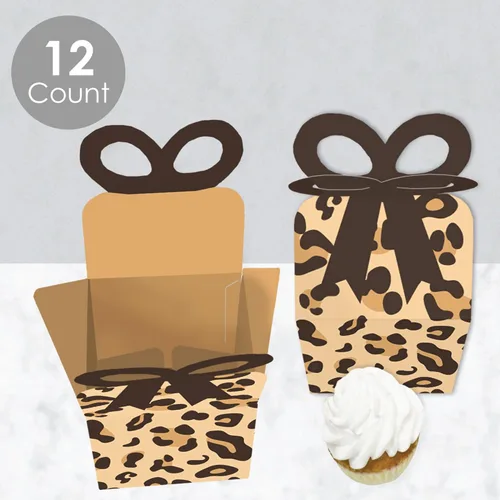Miniatura 3 de Big Dot of Happiness Estampado de leopardo - Cajas de regalo cuadradas - Cajas de lazo para fiesta de guepardo - Juego de 12 Impresión de leopardo
