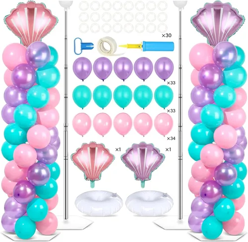 Miniatura 12 de Juego de 2 soportes de columna de globos nocturnos de película con 102 globos de aluminio de palomitas de maíz, soporte de torre ajustable de 5.57