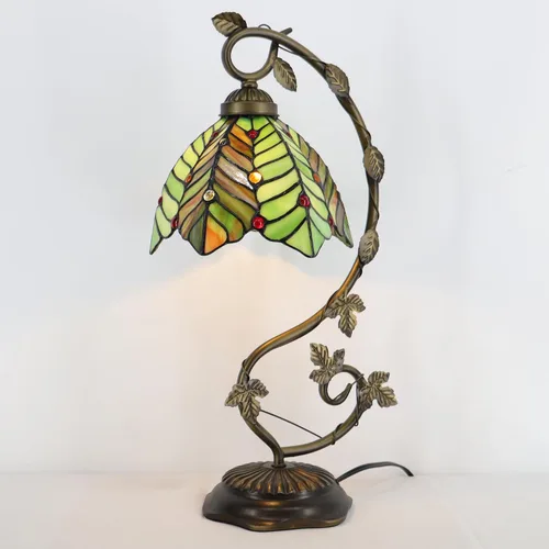 Miniatura 5 de Tiffany Table Lamp, Stained Glass Desk Light, 8X10X21 Inches, Metal Leaf Base (Brown Green Leaf)
