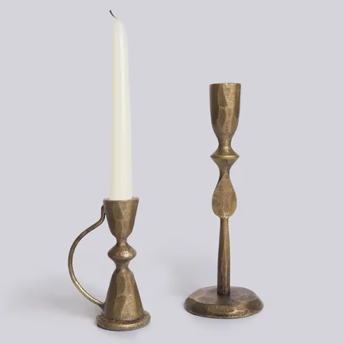 Juego de 2 portavelas de hierro fundido de latón antiguo, candelabros decorativos vintage para centros de mesa y decoración del hogar
