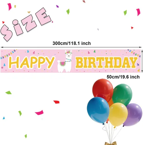 Miniatura 2 de Cartel de llama alpaca con texto en inglés «Happy Birthday» de color rosa, bonito telón de fondo para decoración de patio, niña, niño, princesa
