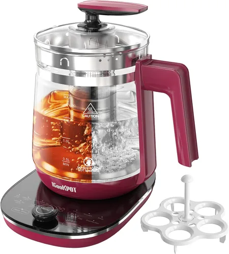 Miniatura 8 de Hervidor Eléctrico de Vidrio Caliente con Infusor de Té y Control de Temperatura, Tetera de Acero Inoxidable de 1.5L y Hervido Rápido de 1200W, Azul