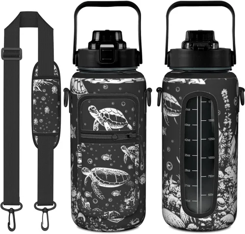 Miniatura 26 de Goth Moon Botella de agua de medio galón con funda - Botella de agua con tapa abatible sin BPA de 32 onzas - con marcador de tiempo, jarra de agua a