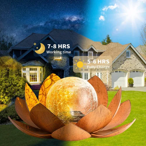 Miniatura 3 de AIINY - Luz solar para exteriores (paquete de 2), decoración de loto de cristal con forma de globo crepitante, luces LED solares impermeables