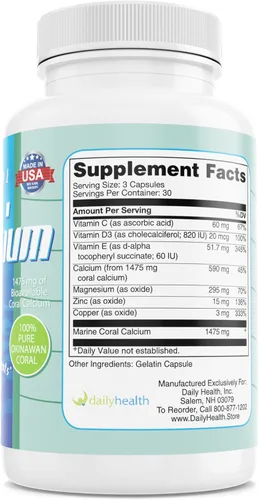 Miniatura 7 de Daily Health - Calcio de coral puro de Okinawa - Suplemento de grado marino con 72 oligominerales - 1475 mg, 270 cápsulas vegetales