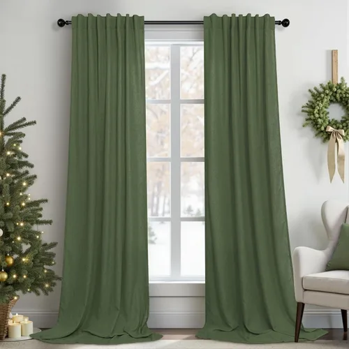 Miniatura 51 de Cortinas de lino azul de 84 pulgadas de largo para sala de estar; juego de 2 paneles con lengüeta trasera; cortinas con dobladillo para barra; Azul
