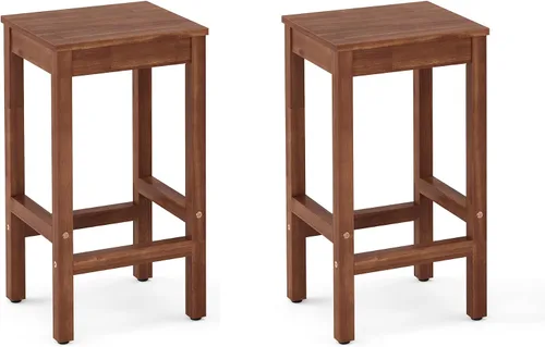 Miniatura 9 de Taburetes de bar de 26 pulgadas, juego de 2 sillas de bar, asiento de encimera de cocina con reposapiés, taburetes de madera de acacia para comedor