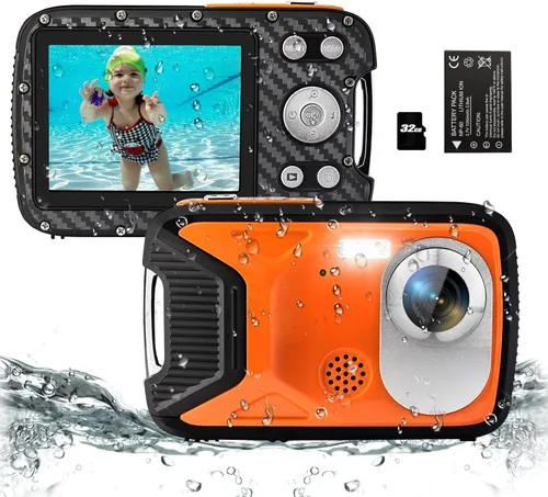 Miniatura 8 de Cámara subacuática 4K 48MP Autofocus Selfie Cámara impermeable de doble pantalla con correa flotante y tarjeta de 32 GB, cámara digital compacta