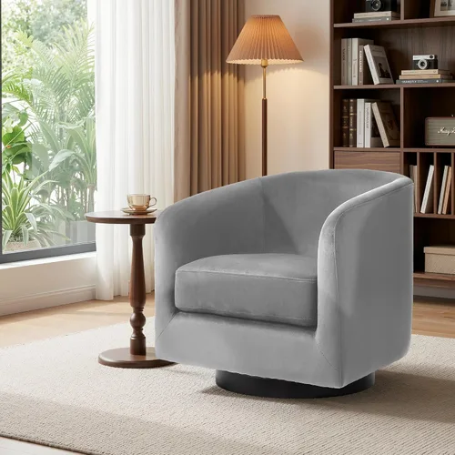 Miniatura 29 de Juego de 2 Sillas Giratorias de Acento, Silla Barril Tapizada en Tela para Sala de Estar, Cómodo Sillón Redondo Sofá Individual Asiento de Lino Beige