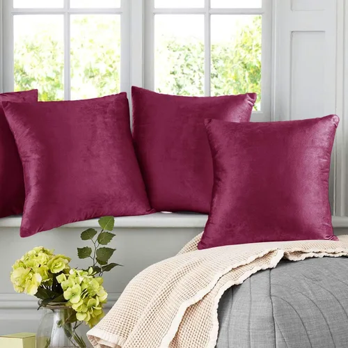 Miniatura 8 de Nestl Fundas de cojín decorativas, acogedoras fundas de cojín de terciopelo magenta de 51 x 51 cm, suaves fundas de cojín sólidas para sofá, cama
