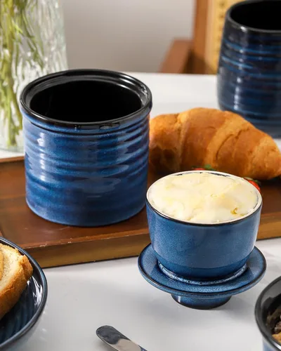 Miniatura 3 de Plato de Mantequilla de Cerámica, Plato de Mantequilla con Tapa, Recipiente de Mantequilla de Cerámica para Encimera, Mantequilla Francesa
