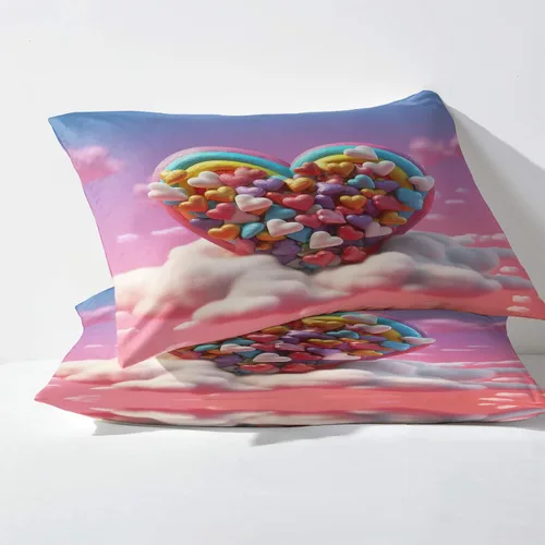 Miniatura 3 de Juego de sábanas de 3 piezas con diseño de corazón y nubes de arcoíris, tamaño individual, sábanas y fundas de almohada, sábana bajera ajustable