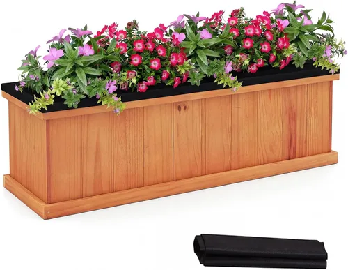 Miniatura 18 de Giantex Jardinera elevada para jardín o vegetales, maceta montada en ventana para jardín, caja de madera para plantar, 40 x 12 x 12 pulgadas