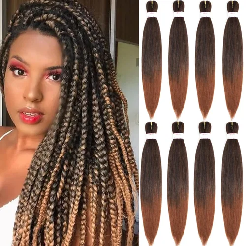 BEFUNNY Cabello para Trenzar, Cabello para Trenzar Pre-Estirado, 24 Pulgadas 8 Paquetes Cabello Preestirado Ombré para Trenzas de Caja de Crochet,
