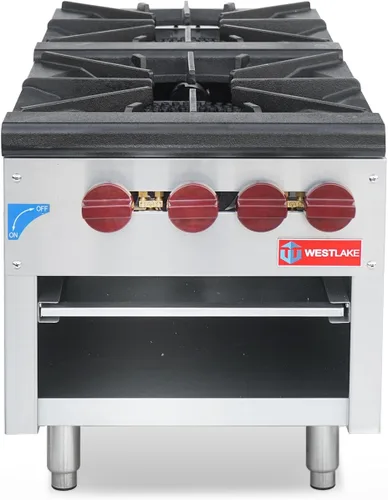 WESTLAKE Gama de ollas de gas comercial, 2 quemadores de gas natural y propano con 80000 x 2 BTU, estufa de cocina de encimera de 18 pulgadas de