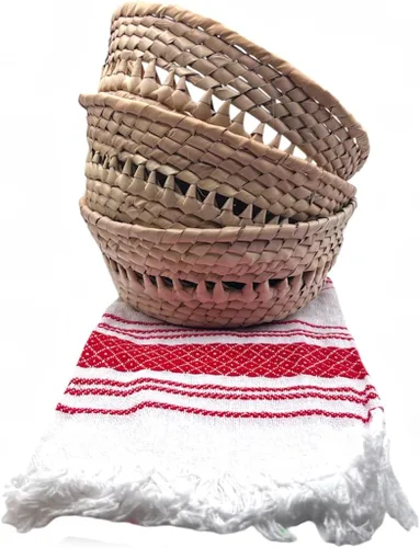 Miniatura 10 de Jacq & Jürgen - Cestas de palma tejidas a mano, paquete de 3 unidades, multicolor, paquete de tamaño mediano, tortillero mexicano tradicional