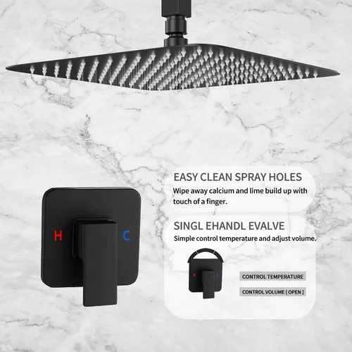 Miniatura 2 de Sistema de ducha de techo negro, grifo de ducha de lujo, mezclador de lluvia, sistema de cabezal de ducha de 10 pulgadas, negro mate con válvula