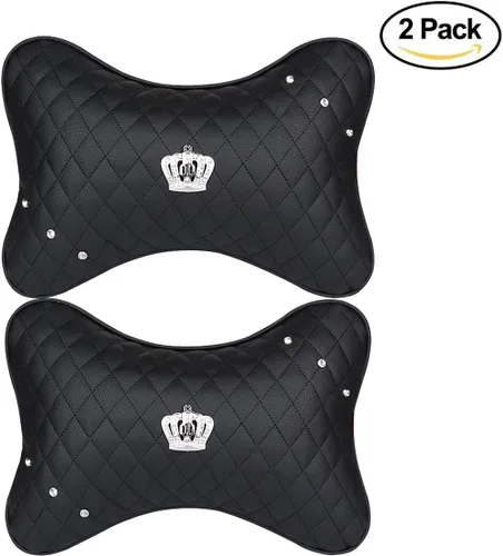 2 cojines para reposacabezas de automóvil, cojín cervical para aliviar el dolor de fatiga cervical con corona imperial, color negro
