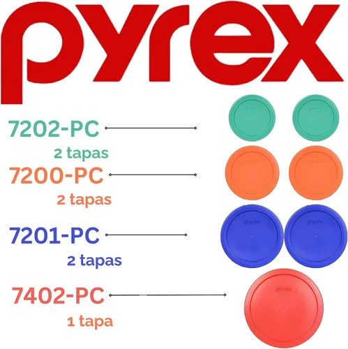 Miniatura 3 de Pyrex (2) 7202-PC Tapas de almacenamiento de alimentos verdes, (2) 7200-PC naranjas, (2) 7201-PC azul cobalto, (1) 7402-PC rojas - Fabricadas en EE.