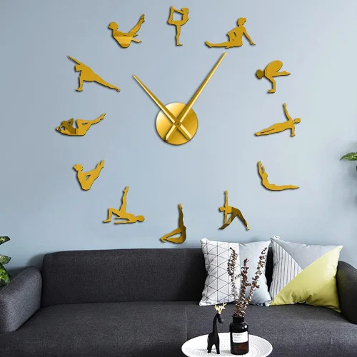 Miniatura 11 de The Geeky Days Pilates Poses - Reloj de pared con adhesivo de espejo de agujas grandes para habitación de niñas, centro de fitness