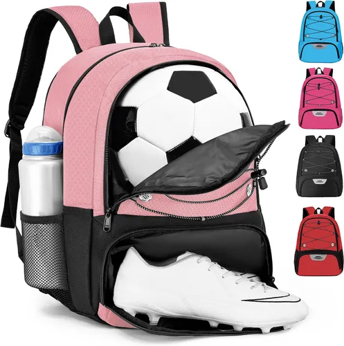 Miniatura 21 de Hsmihair - Mochila de fútbol juvenil - Mochila para fútbol y baloncesto, con compartimento para pelota y tacos separados