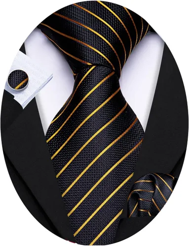 Miniatura 42 de Barry.Wang Juego de corbatas para hombre, corbata de seda a rayas, tejido a cuadros, gemelos formales, negocios, boda