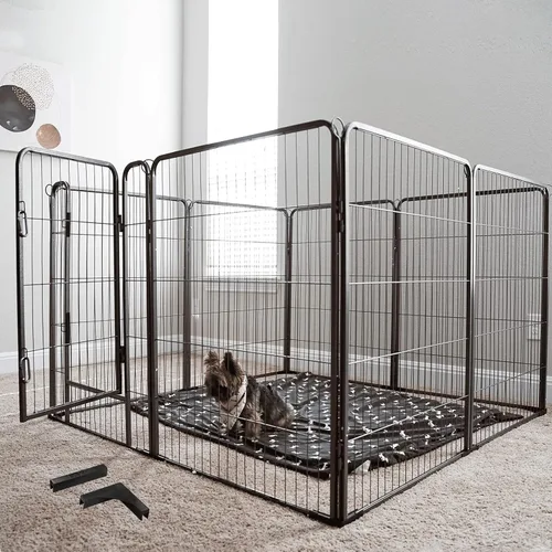 Miniatura 16 de Corralito plegable de metal para perros con puerta de puerta, valla de metal resistente para animales pequeños, perrera para exteriores