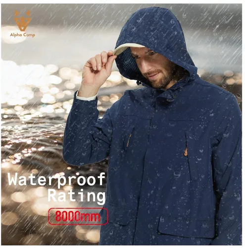Miniatura 3 de ALPHA CAMP Men Waterproof Jacket with Hood Rain Coat Windbreaker All Weather Breathable Long Soft Shell