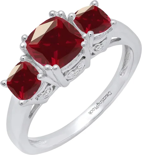 Miniatura 44 de Dazzlingrock Collection Anillo de boda de 3 piedras preciosas creadas en el centro de cojín de 0.04 quilates y diamante blanco natural redondo