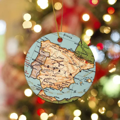 Miniatura 3 de Adorno de Navidad con mapa de España, adorno de árbol de Navidad, destino de 3.2 pulgadas, dos lados impresos con cuerda dorada, adorno moderno