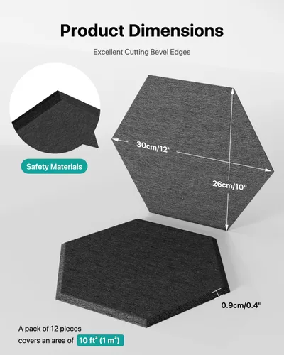 Miniatura 5 de Paquete de 18 paneles acústicos hexagonales, paneles de pared autoadhesivos insonorizados, paneles de pared acústicos de alta densidad, paneles a