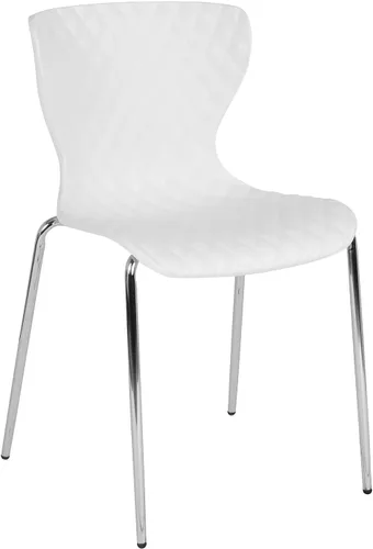 Flash Furniture Silla apilable de plástico blanco con diseño contemporáneo Lowell