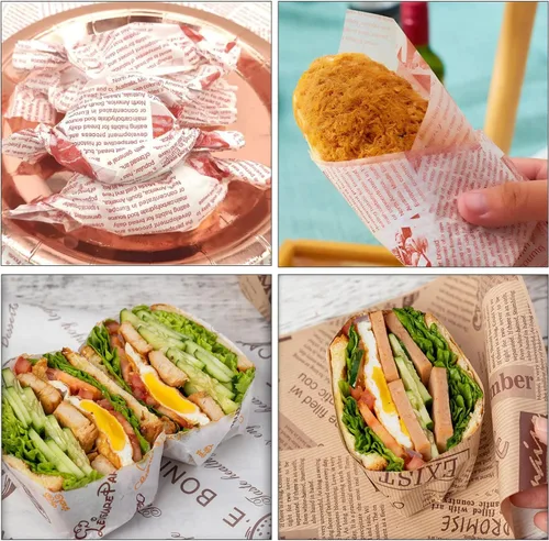 Miniatura 5 de 100 Hojas de Papel Deli, Papel para Envolver Sándwiches de 14 * 10 pulgadas, Papel para Envolver Alimentos, para Panes, Papas Fritas, Sándwiches