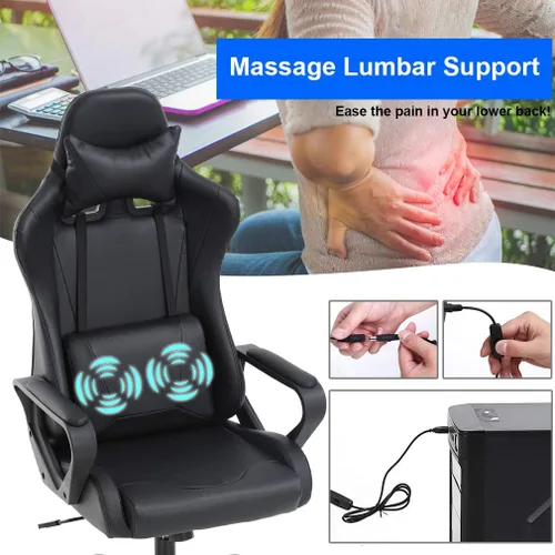 Miniatura 7 de Silla de oficina para videojuegos con brazos y apoyo lumbar, reposacabezas con respaldo alto, de piel sintética, silla de escritorio ergonómica