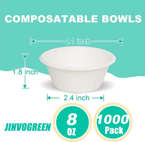 Miniatura 3 de JINVOGREEN 1000 cuencos de papel de 8 onzas, cuencos desechables compostables a granel, cuenco de bagazo biodegradable resistente para aperitivos