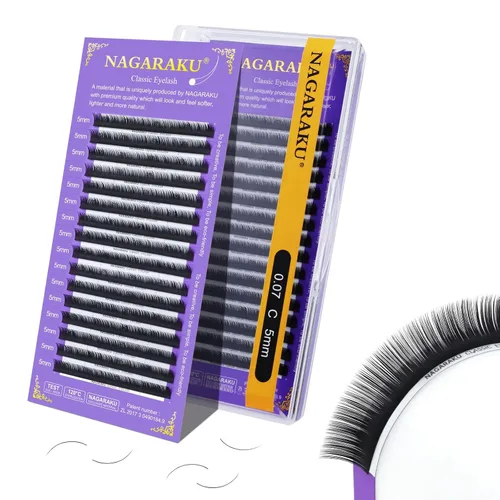 Miniatura 228 de NAGARAKU Extensiones de pestañas, pestañas individuales, 0.05mm, rizo D, 15mm, clásico, negro mate, suave, natural, profesional, 16 filas, 0.05-D