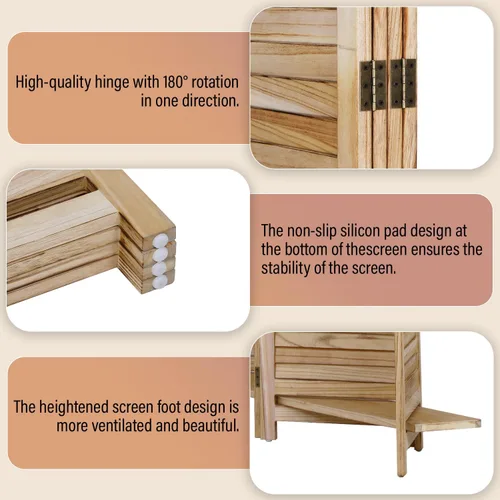Miniatura 4 de Divisor de habitación de 4 paneles, pantalla de madera de privacidad con estantes, separadores de habitación, separadores de habitación plegables