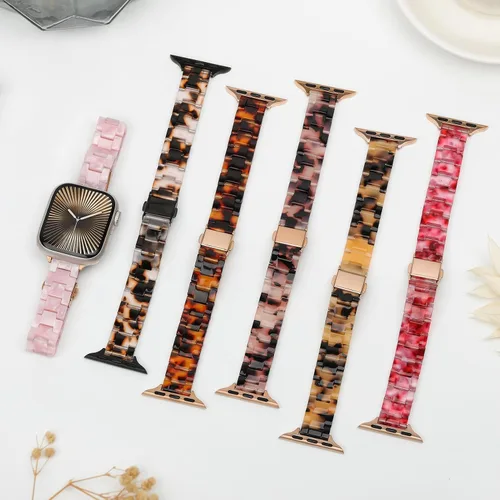 Miniatura 2 de Correa delgada de resina compatible con Apple Watch Band de 38mm, 40mm, 41mm, 42mm, 44mm, 45mm, 46mm, pulsera de tortuga fina de 14mm ligera