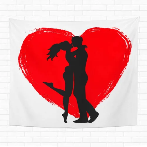 Tapiz de 50 x 60 pulgadas para colgar en la pared besando pareja de jóvenes bajos y corazón, sexo sexy, hombre sensual, cama de pasión, tapiz
