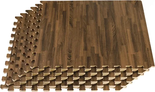 Miniatura 15 de Azulejos de espuma estampada de 3/8 de pulgada de grosor Forest Floor, tapetes de espuma de grano de madera entrelazados de primera calidad, piso