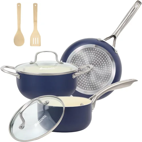 Miniatura 12 de M MELENTA Juego de ollas y sartenes antiadherentes, juego de utensilios de cocina de cerámica de 7 piezas, juegos de utensilios de cocina de Cobre