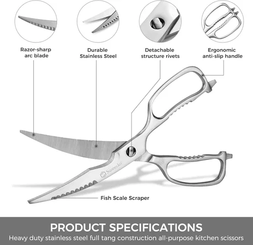 Miniatura 2 de Sunnecko Tijeras de cocina para alimentos, tijeras de alta resistencia, tijeras de cocina multiusos que se separan, acero inoxidable totalmente