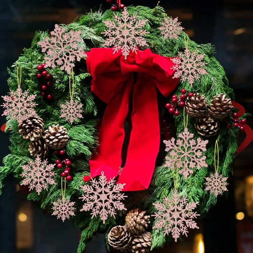 Miniatura 6 de Adornos para Árbol de Navidad en Copos de Nieve - 36 Piezas de Adornos Colgantes de Copo de Nieve de Oro Rosa con Purpurina para Árbol de Navidad