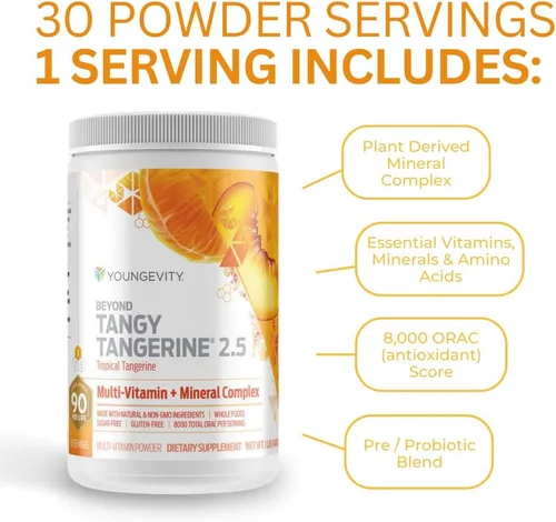 Miniatura 4 de Youngevity Beyond Tangy Tangerine 2.5 Tropical Tangerine Ultimate Complejo multivitamínico y mineral, hecho con alimentos naturales y integrales