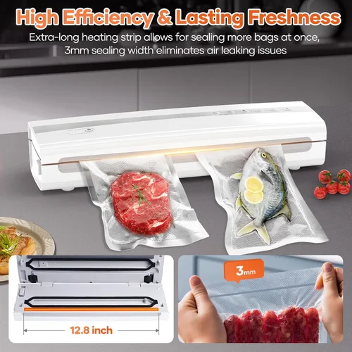Miniatura 6 de Máquina selladora al vacío con bolsas selladoras al vacío, Máquina selladora de alimentos completamente automática compacta seca/húmeda, Máquina